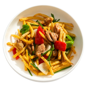WASABI - Куриные бедра с овощами и картофелем фри